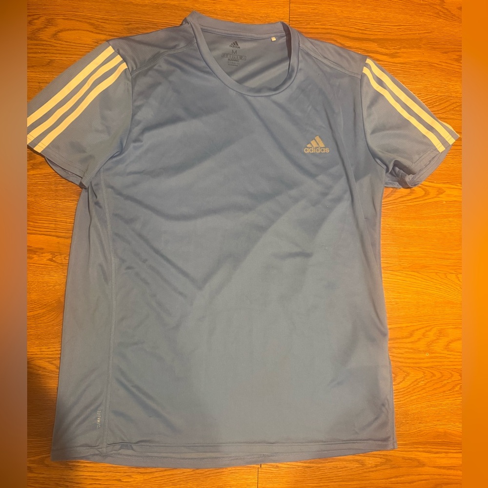 Adidas running Light Blue Tee with White Stripes